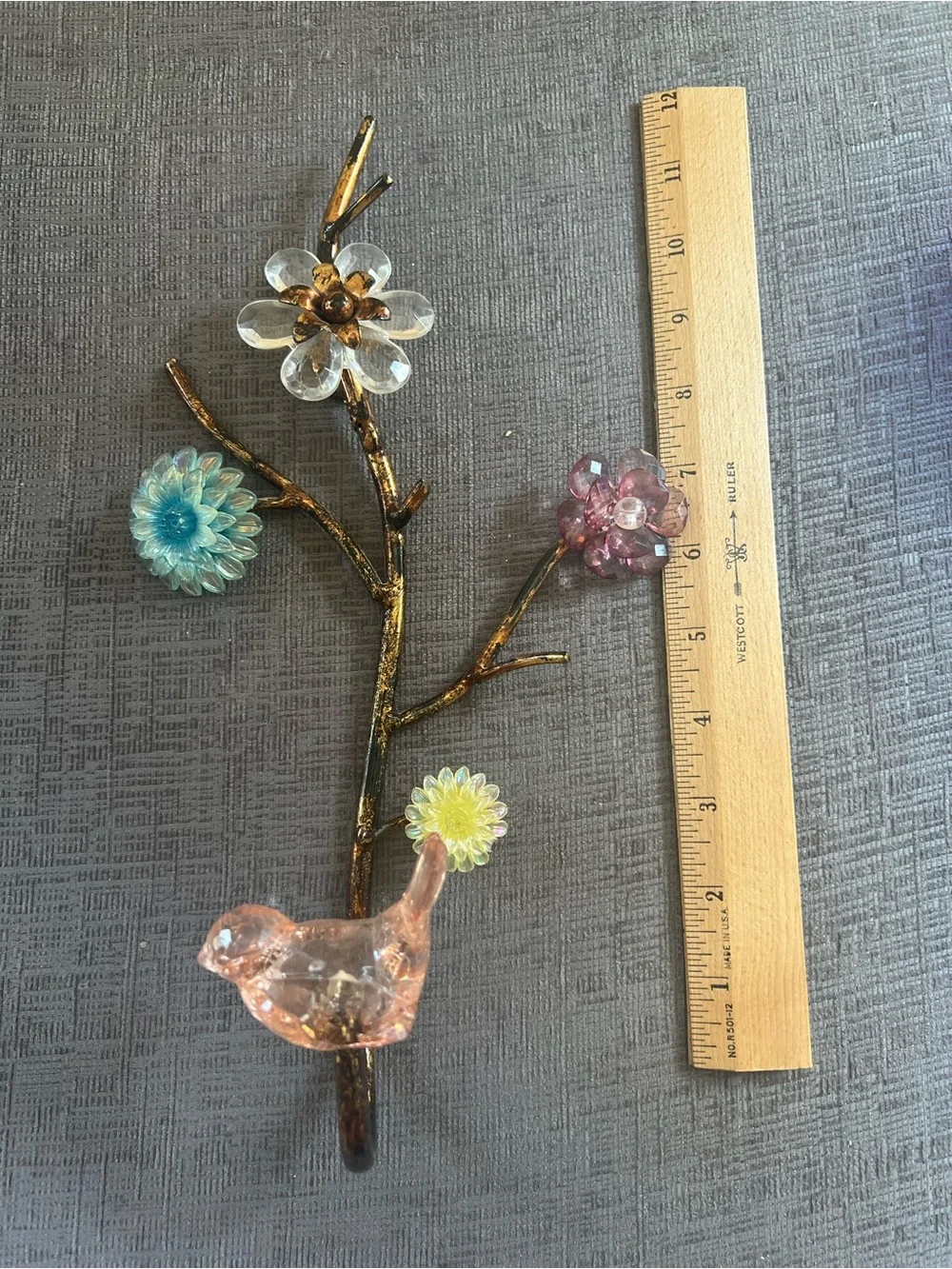Whimsical Pier 1 Flowers & Bird Decorative Wall Hook Cottagecore Boho